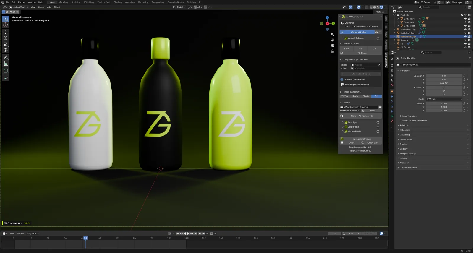 A product animation in Blender shown in its original 16:9 widescreen framing.